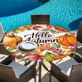 thumbnail image 6 of Orange Pumpkins Round Tablecloth, Fitted Table Cover with Elastic for 36"-44" Round Tables, Farmhouse Watercolor Botanical Table Cloth Outdoor Indoor Dinning Party Waterproof Tablecloths, 6 of 7
