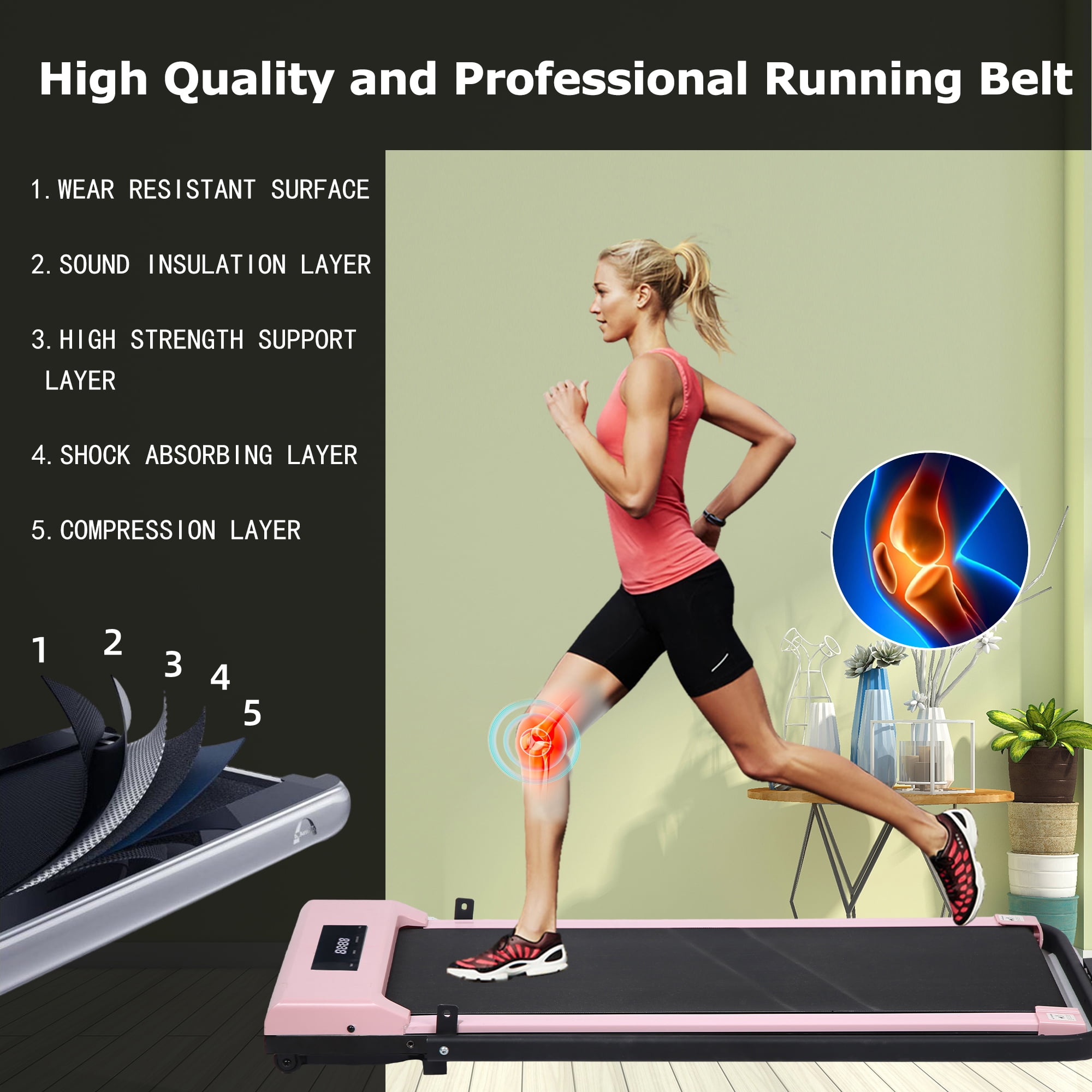 HYEASTR Portable Folding Treadmill 3.0HP Walking Pad Treadmill 220LB Capacity Under Desk Treadmill with Remote Control 2 in 1 Exercise Jogging Running Machine for Home/Office - Pink