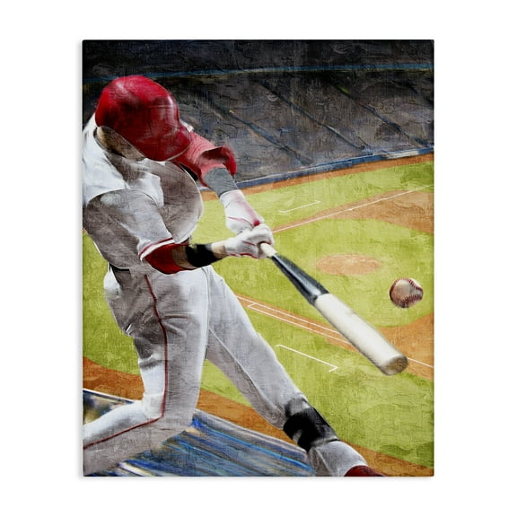 Stupell Industries Athlete Hitting Baseball Sports & Sports Teams Painting Wrapped Canvas Canvas Art Print Wall Art, 16 x 20