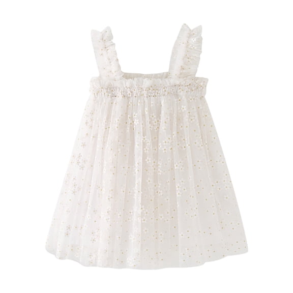ZHOUCHANKIDS Layered Tulle Ruffle Sleeveless Dress for Toddler Girls,Tutu Dress for Baby Girls Princess Dresses White 5-6 Years