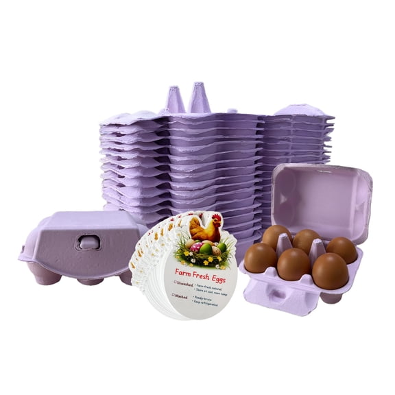 Paper Pulp ½ Dozen Egg Cartons, Reusable, with 50 Handling Instruction Cards  Purple 20 Pack