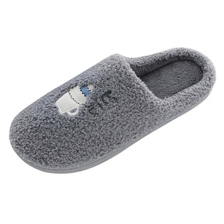 

Noarlalf mens slippers Couples Men Slip On Furry Plush Flat Home Winter Round Toe Keep Warm Cartoon Slippers Shoes mens shoes