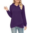 thumbnail image 2 of Tops for Women Trendy Women's Fashion Solid Color Hoodie Long Sleeved Cross Hem Sweatshirt Top, 2 of 6