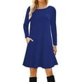 thumbnail image 1 of Vestido camiseta de manga larga para mujer: corte holgado informal, bolsillos, largo midi hasta la rodilla, 1 of 5
