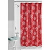 Holiday Time Snowflake Printed Microfiber Fabric Shower Curtain, Red, 72" x 72"