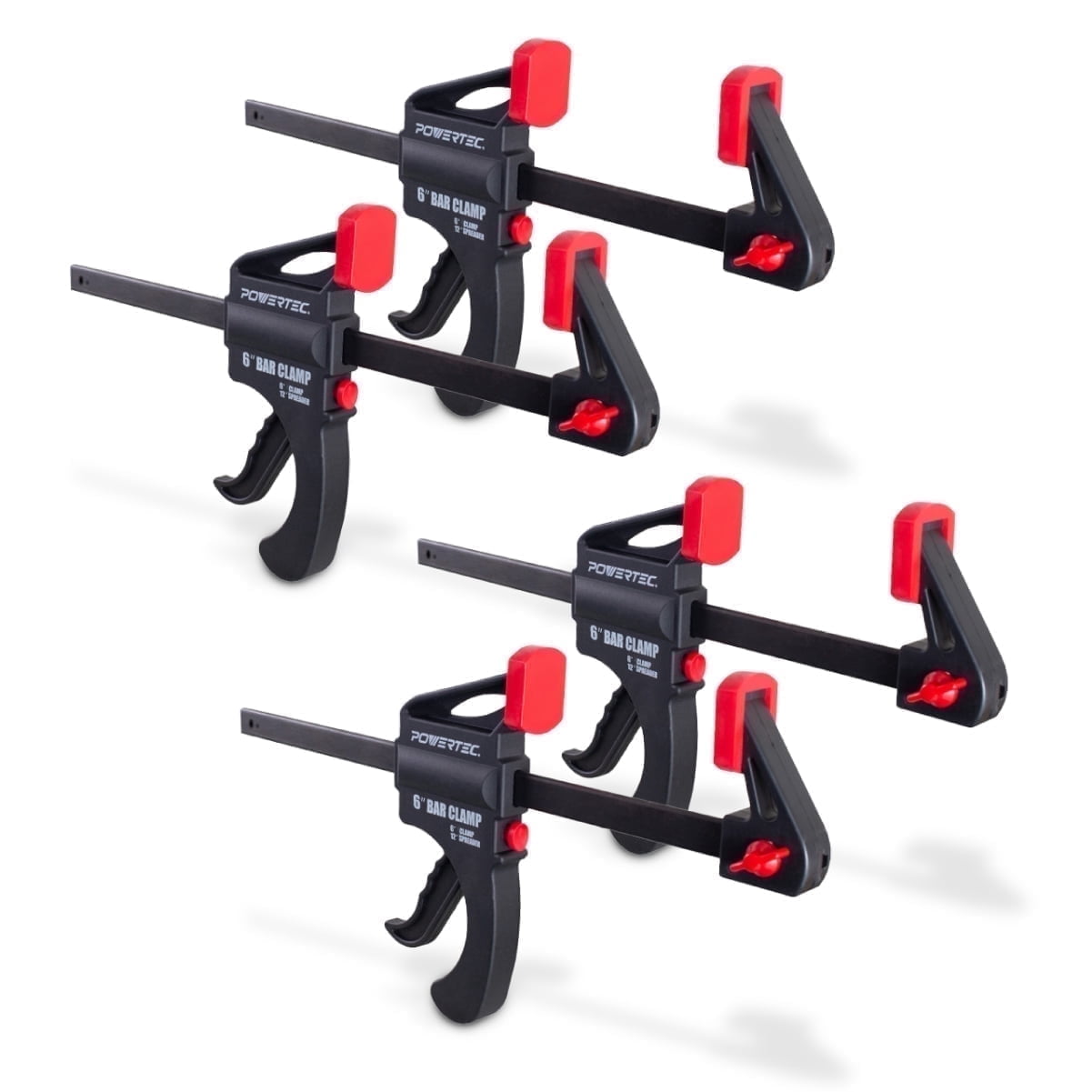 POWERTEC 4PK 6 inch Bar Clamps with Spreader, Trigger Clamps for Woodworking, One-Handed Carpenter Quick Clamp Sets for Gluing, Wood Clamps for Woodworking Tools, 71593