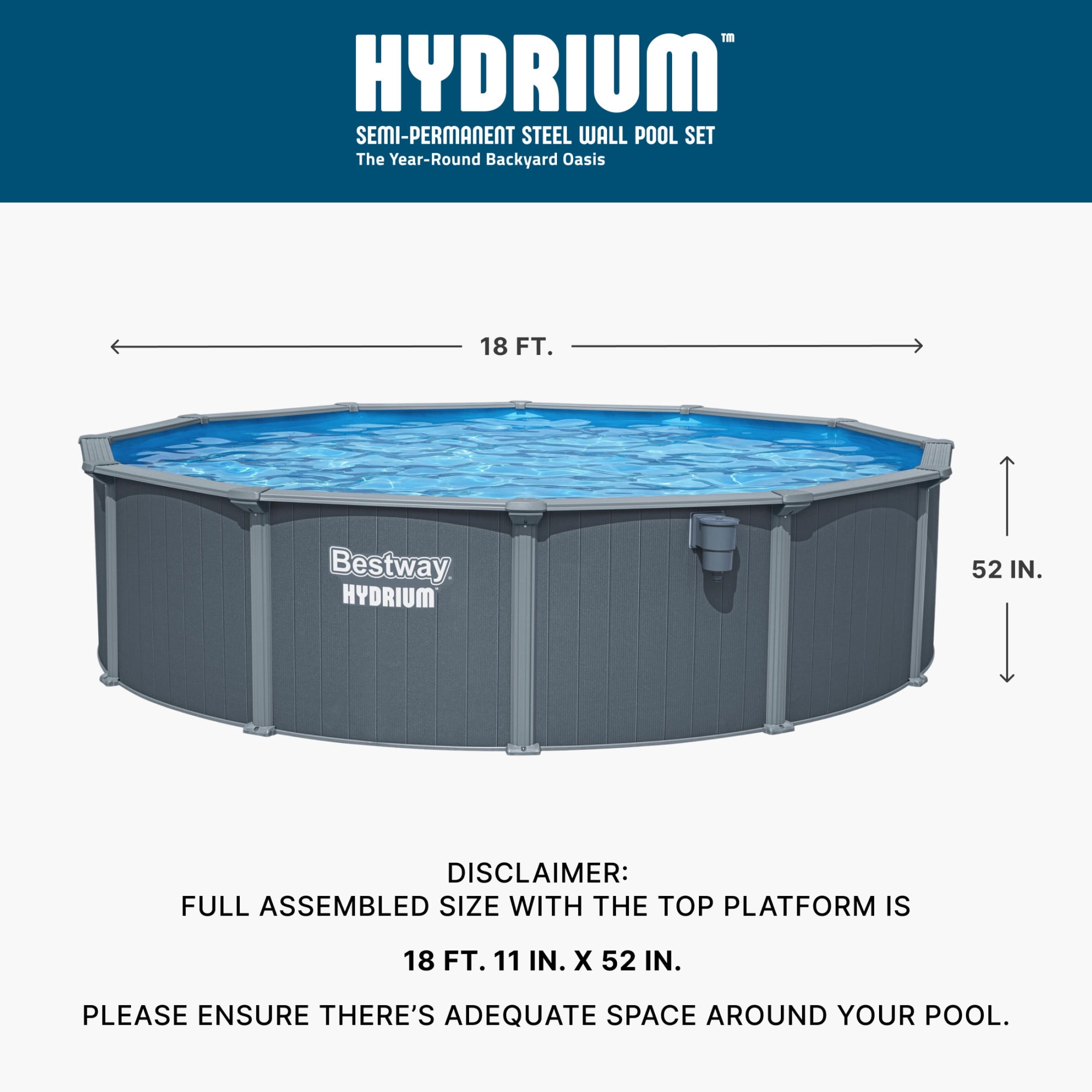Bestway Hydrium 18' x 52" Steel Side Wall Above Ground Pool w/ Sand Pump & Accessories