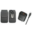 thumbnail image 1 of Holster and Wall Charger Bundle for Samsung Galaxy S21 FE 5G: Vertical Belt Pouch Case Nylon Fabric (Grey) and 38W Dual Port (Power Delivery PD Type-C and USB-A) Power Adapter, 1 of 9