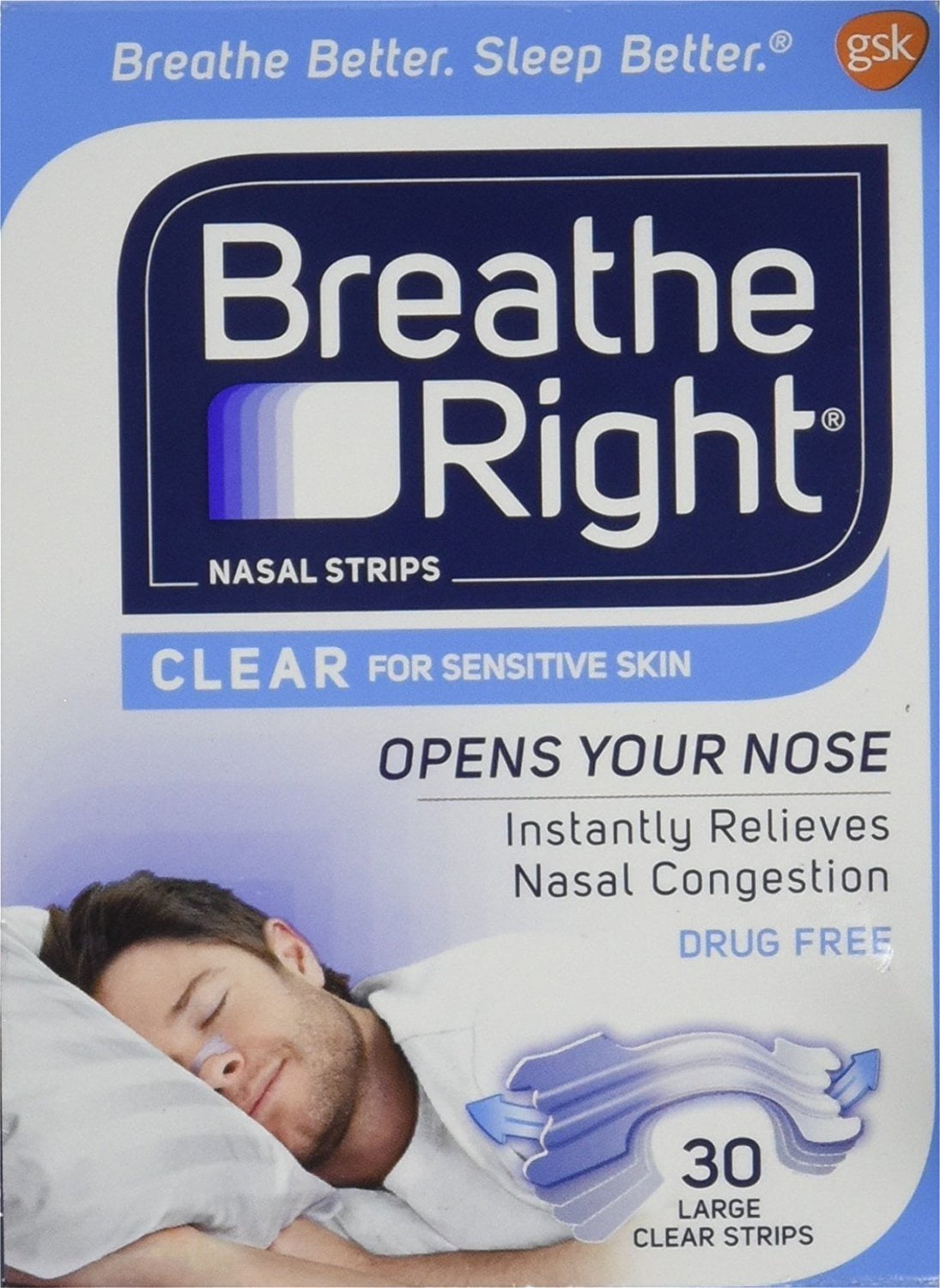 Breathe Right Nasal Strips Clear, Large, 30 Ct