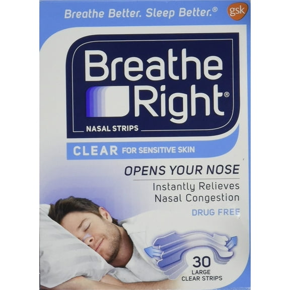 Breathe Right Nasal Strips Clear, Large, 30 Ct