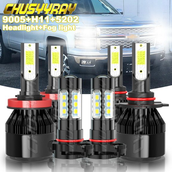 For Chevy Silverado 1500 2500 2007-2015 6x 6000K LED Headlight Hi/Lo   Fog Light