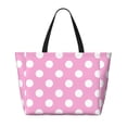 thumbnail image 2 of Hirioo Pink And White Polka Dot for Large Capacity Beach Travel Bag for Women Men Foldable Beach Bags, Ideal for Travel, Beach, Pool, Picnic, and Family Outings, 2 of 7