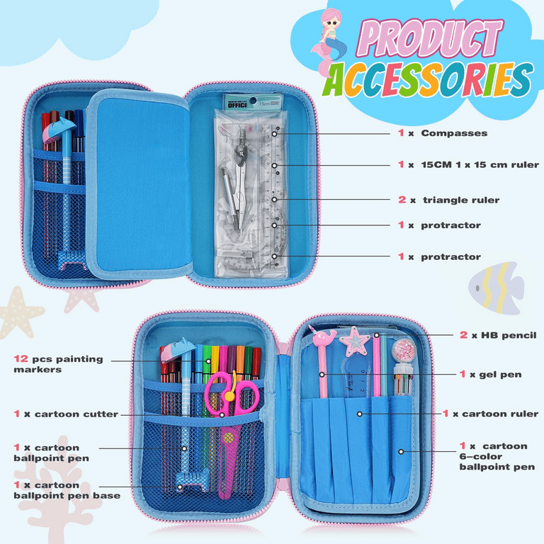 Pencils Case with Stationery Set for Boys Girls, 26Pcs School Supplies Set  Large Capacity with Painting Pens Pencils Ruler, Pencil Pouch for Kids  Students School Season Gift, Pink 