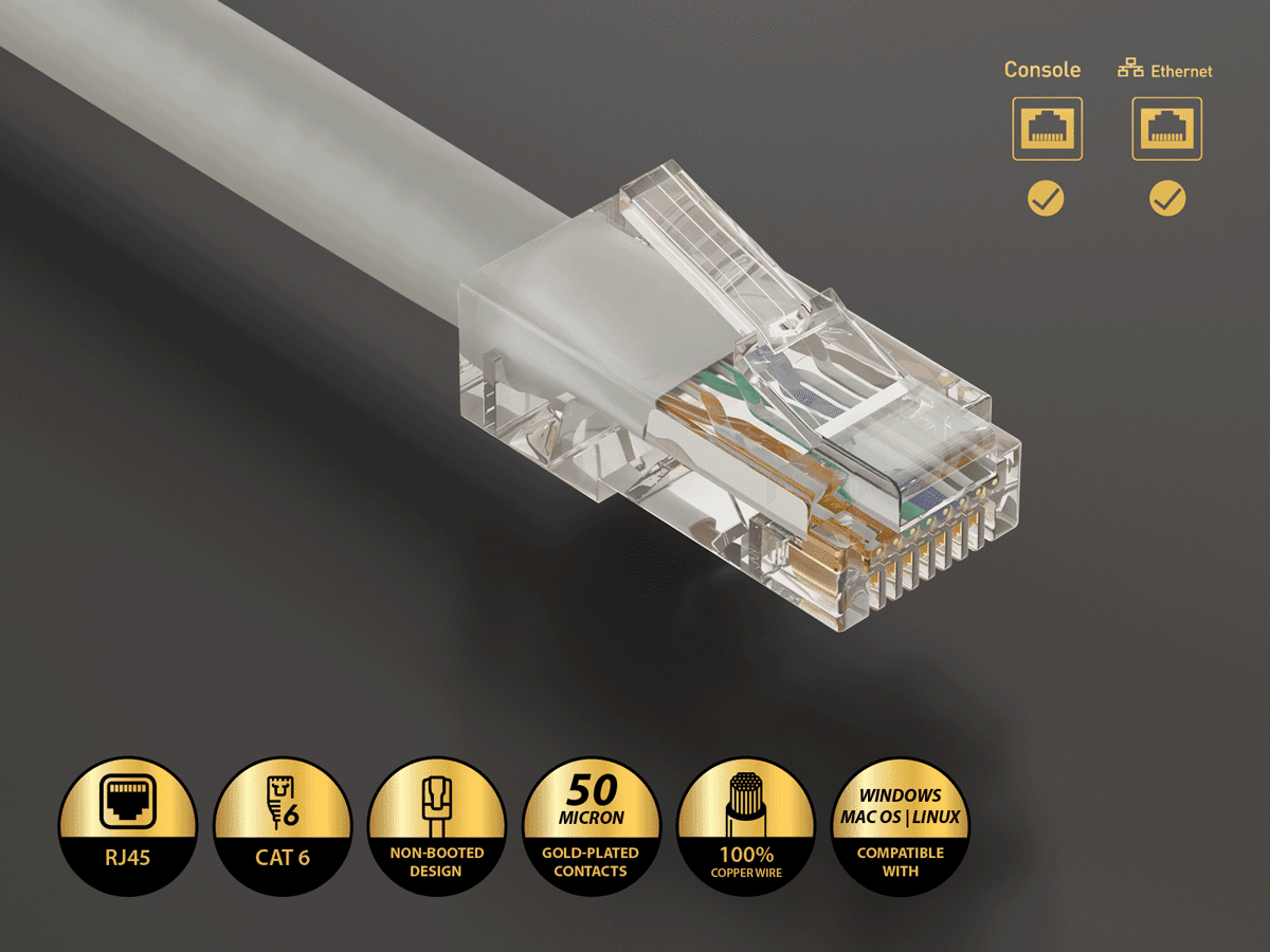 Cable Leader 50ft Cat6 UTP Non-Booted Ethernet Network Patch Cable 24AWG Bare Copper, Gray