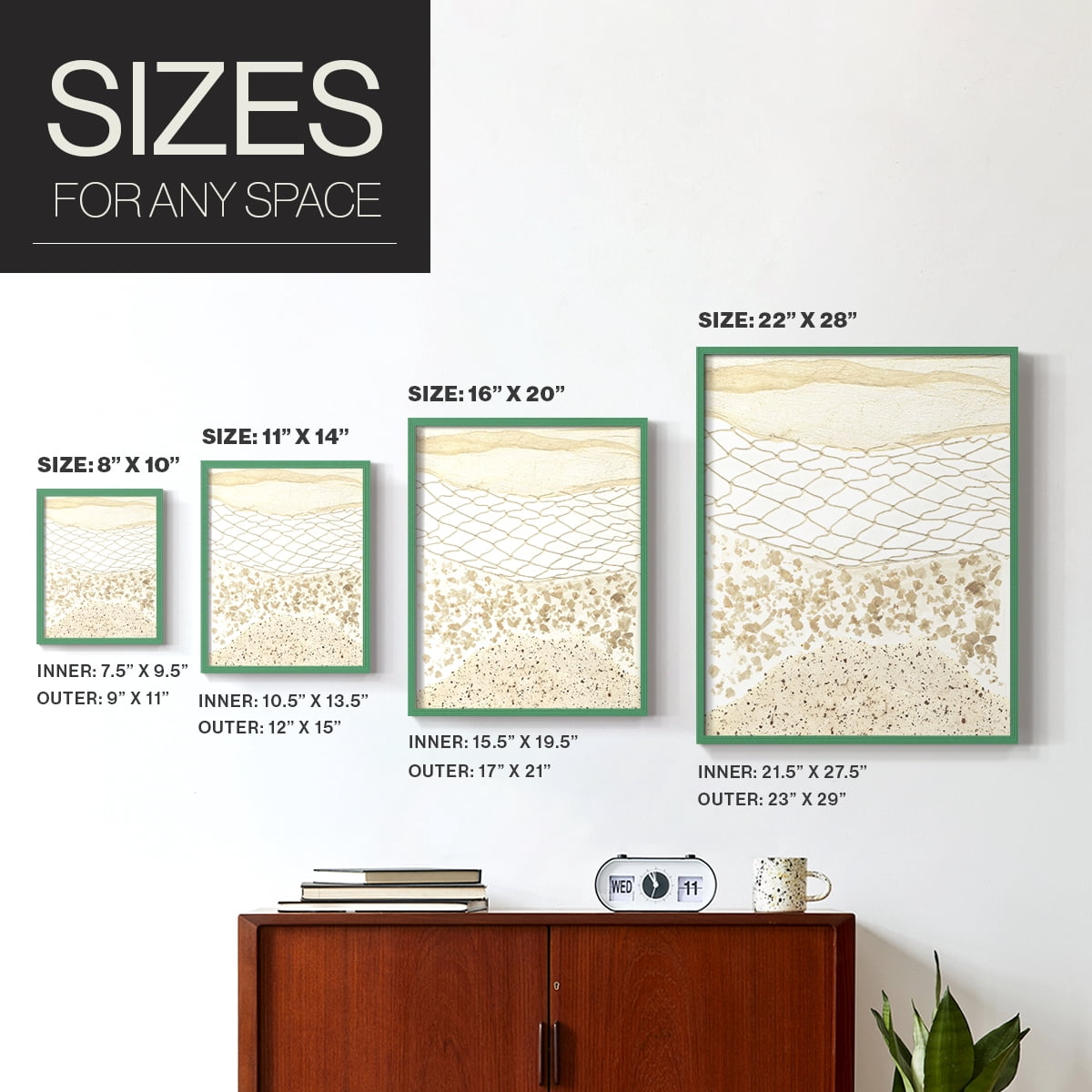 Coast Away II Framed Print in Green Solid Wood Framed Print No Nail Hanging