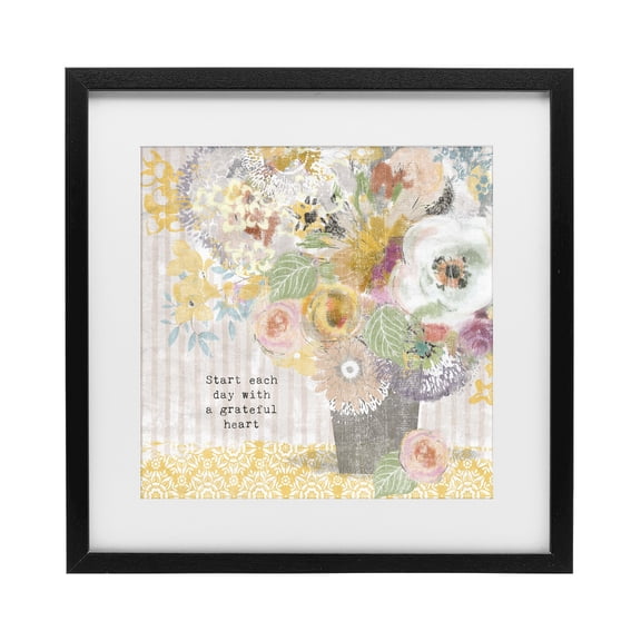Stupell Industries Floral Inspirations Grateful Heart Black Framed Print Under Glass, design by Suzanne Nicoll