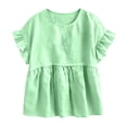 thumbnail image 6 of Dolkfu Retro Women'S Tops, Tees & Blouses Short Sleeve Crew Neck Pull-on Green Blouses & Tops Solid Casual Modern Green,L, 6 of 6