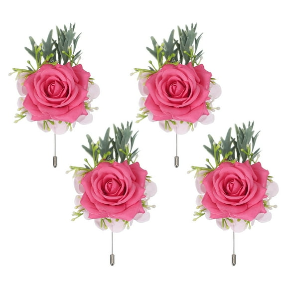 Uxcell 4 Pcs Rose Red Boutonnieres for Men, Artificial Flower Buttonholes Pocket for Wedding Bride Groom Ceremony Anniversary Prom Party