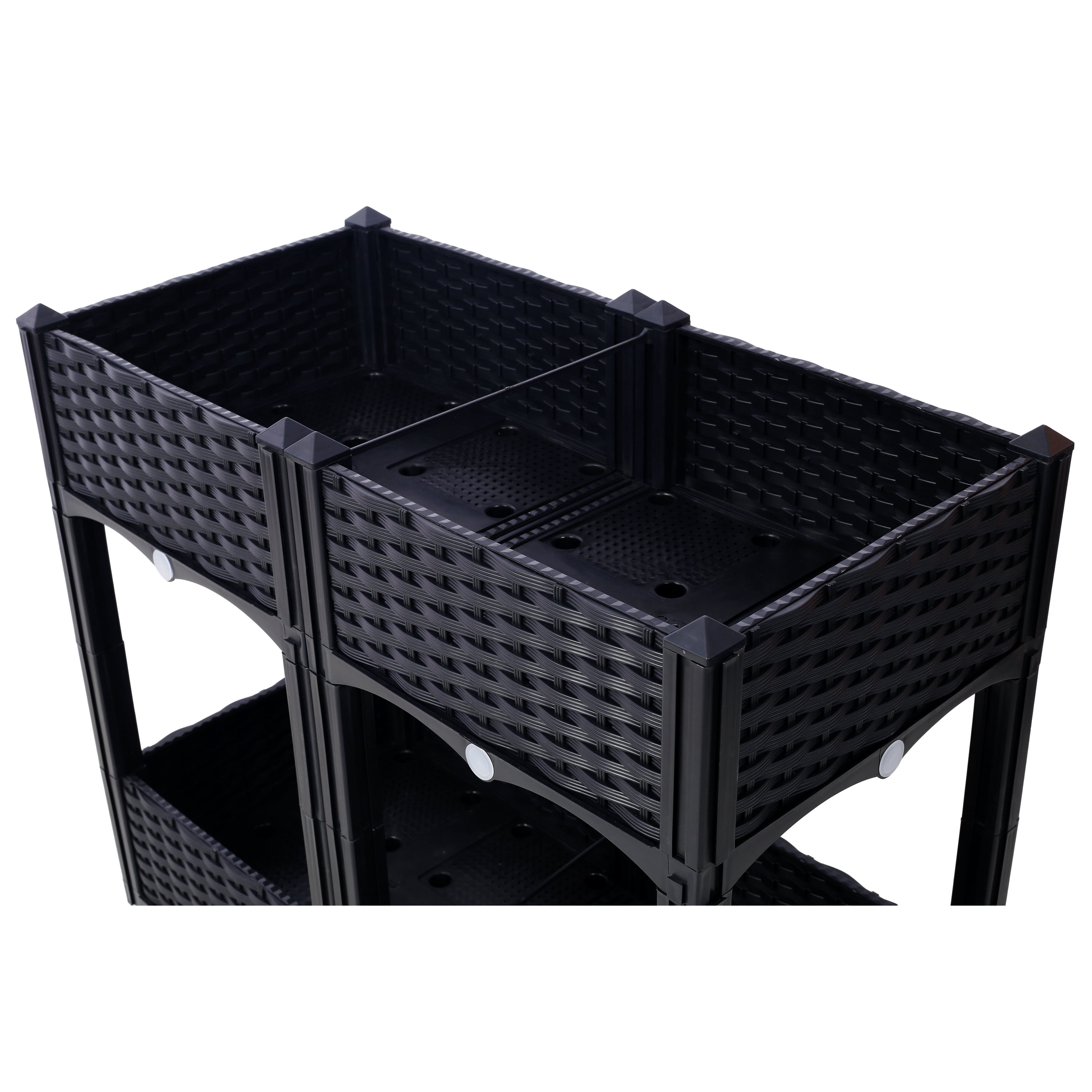 AsterOutdoor Planter Raised Beds Elevated Garden Box with Drainage System, Plastic Rattan-Style Outdoor Standing Planter