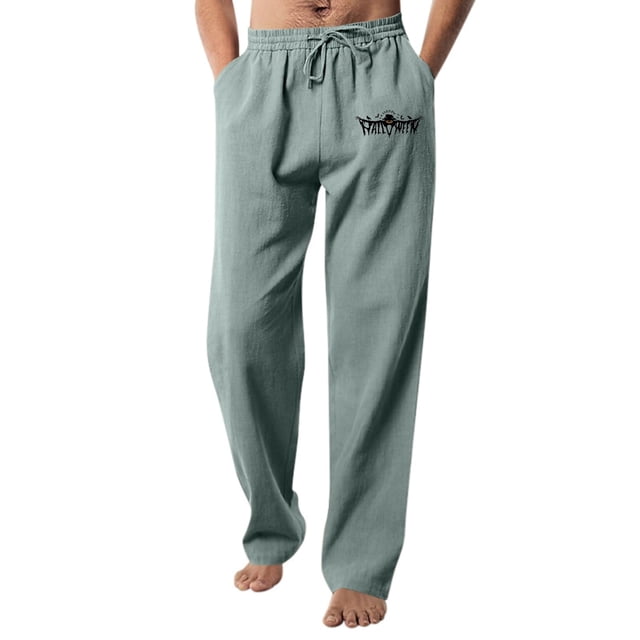 WEAIXIMIUNG Winter Overalls Men Men's Figure Flattering Linen Pants Fashionable Pure Color Casual Flat Front Work Pants