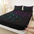 thumbnail image 3 of Feelyou Honeycomb Abstract Teen Bed Sheets, Green Pink Rectangle King Sheets, 4pcs, 3 of 7