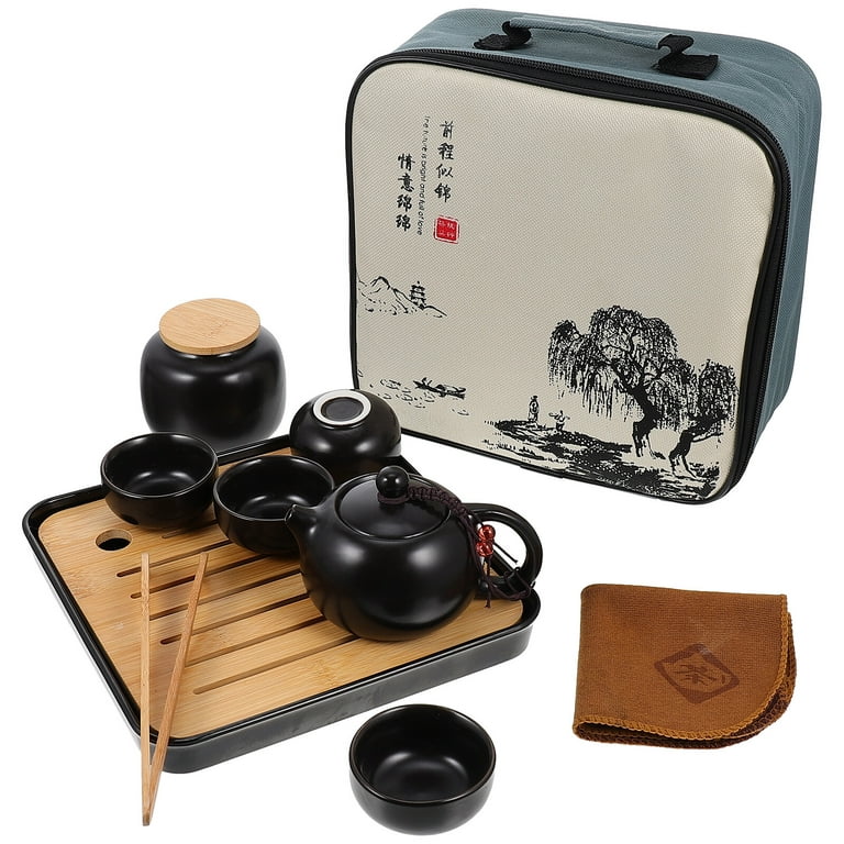 5pcs Black Kung Fu Travel Tea Set, Portable Outdoor Tea Making Kit