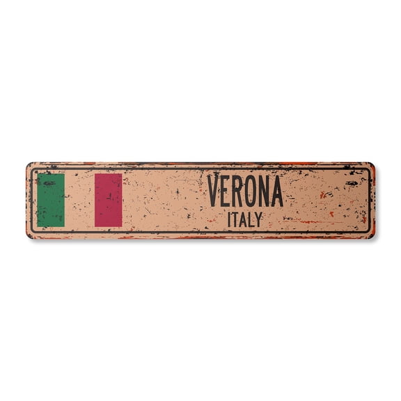 VERONA ITALY Vintage Aluminum Street Sign Italian flag city country road rustic metal tin wall gift | Indoor/Outdoor | 18" Wide
