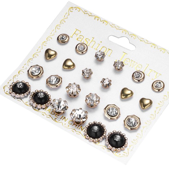 TIMIFIS Earrings New Paper Card Zircon Earrings All-match 12 Pairs Of Pearl Card Earrings Female - Summer
