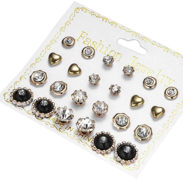 New Paper Card Zircon Earrings All-match 12 Pairs Of Pearl Card Earrings Female