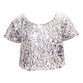 thumbnail image 4 of Sparkly Glitter Performance Tee For Girls And Boys Cheerleading Short Sleeve Top Festive Party Stage Show Tween Kids Summer Soft Comfy Cute Basic Tees, 4 of 4