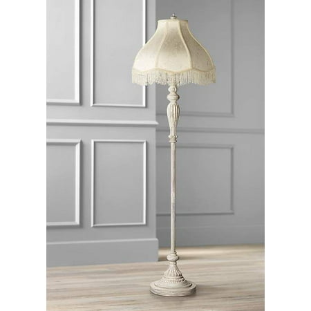 shabby lamp chic bedroom dome fringe scallop shade cream lighting reading fabric antique floor living