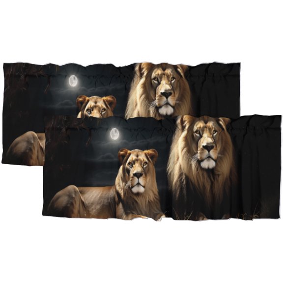 Lions Kitchen Curtain Valance African Wildlife Animal Grassland King Jungle Tree Rod Pocket Light Filtering Valances for Kitchen and Bathroom 54x18inch(2Pcs)