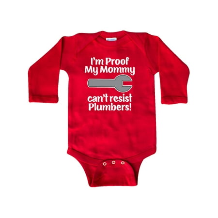 

Inktastic Proof Mommy Cant Resist Plumber Dad Gift Baby Boy or Baby Girl Long Sleeve Bodysuit