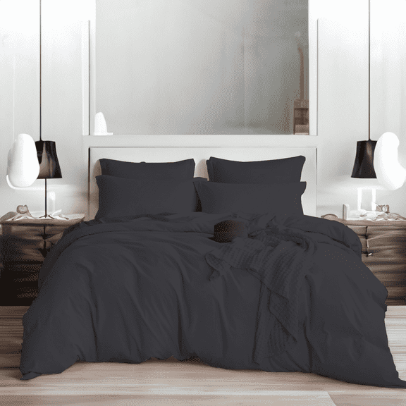 EASYCOT 800TC Soft Egyptian Cotton Duvet Cover Set 3 Pieces Breathable Bedding Set with Zipper Closure Long Staple - Comforter Cover - Dark Gray , Oversized King (120x98)