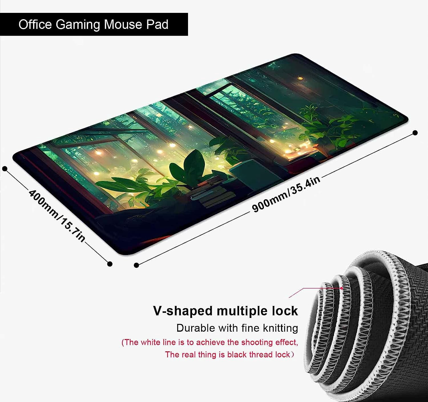 Green Desk Mat Plants, Aesthetic Mousepad Large XXL Gaming Deskmat, Rainy Day Big Long Desk Mat for Work, Game, Office, Computer Accessories - 35.4 x 15.7 in