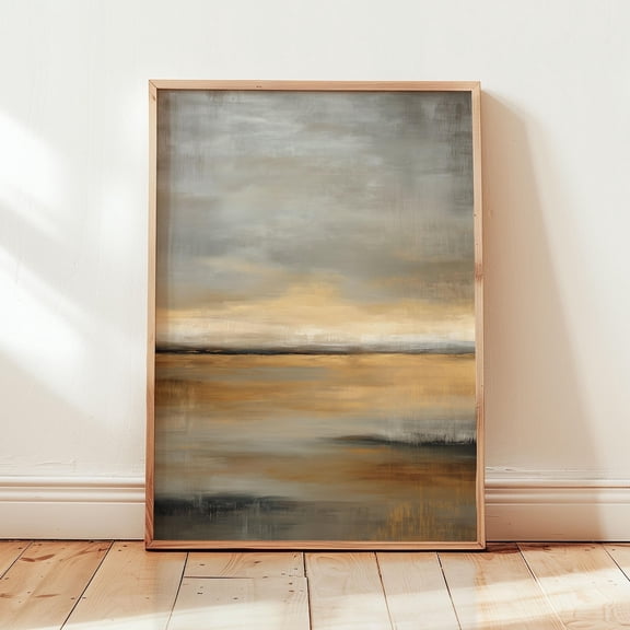 Golden Quiet Neutral Horizon Wall Art Warm Beige Minimalist Home Decor Unframed Paper Print