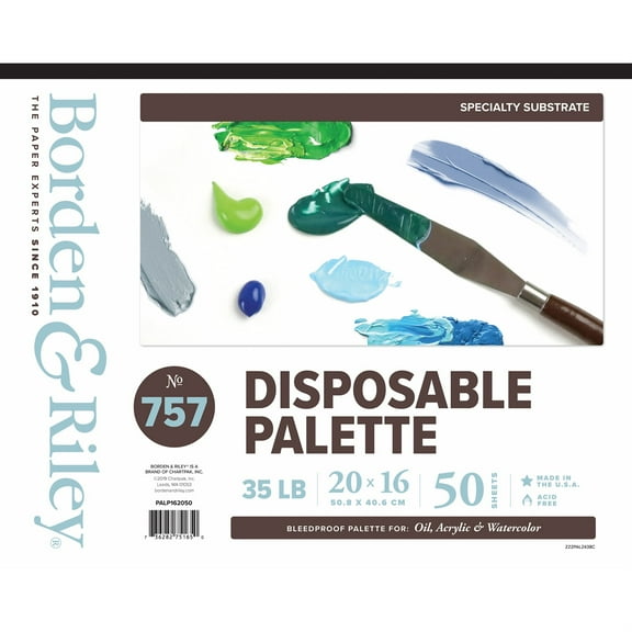 Borden & Riley 16" x 20" #757 Disposable Paint Palette Paper Pad, 35 lb., 50 White Sheets, 1 Pad Each