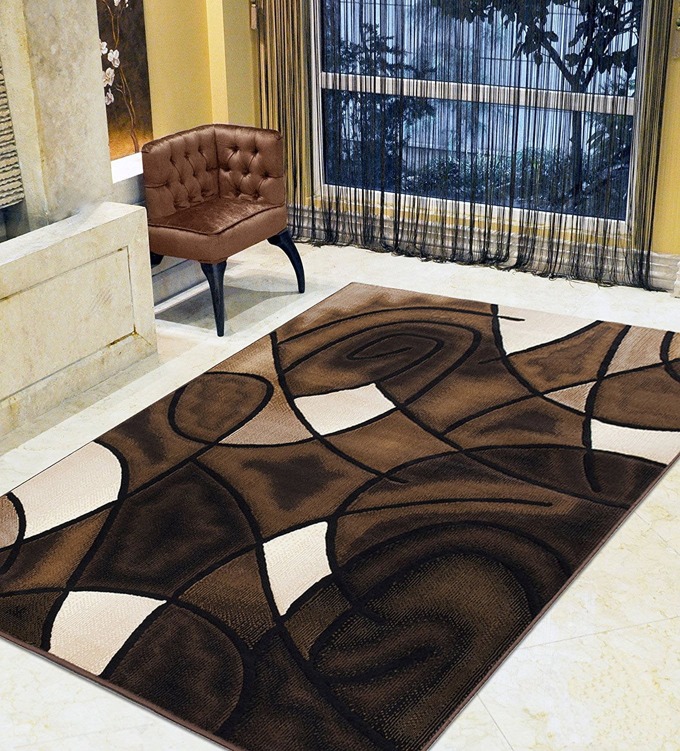 Chocolate Brown/Beige/Mocha/Black/Abstract Area Rug Modern Contemporary