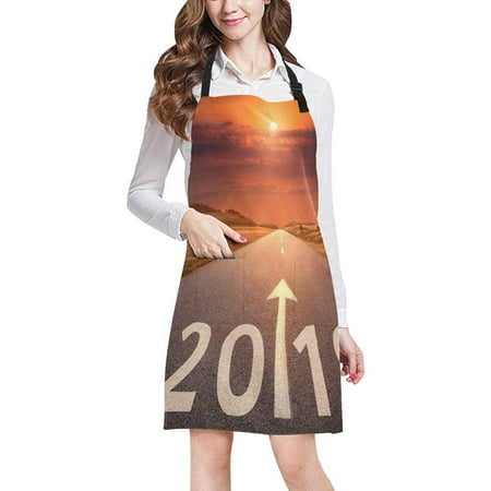 ASHLEIGH Open Road Against Sun Forward to New Year 2019 Adjustable Bib Apron with Pockets Commercial Restaurant and Home Kitchen Adjustable