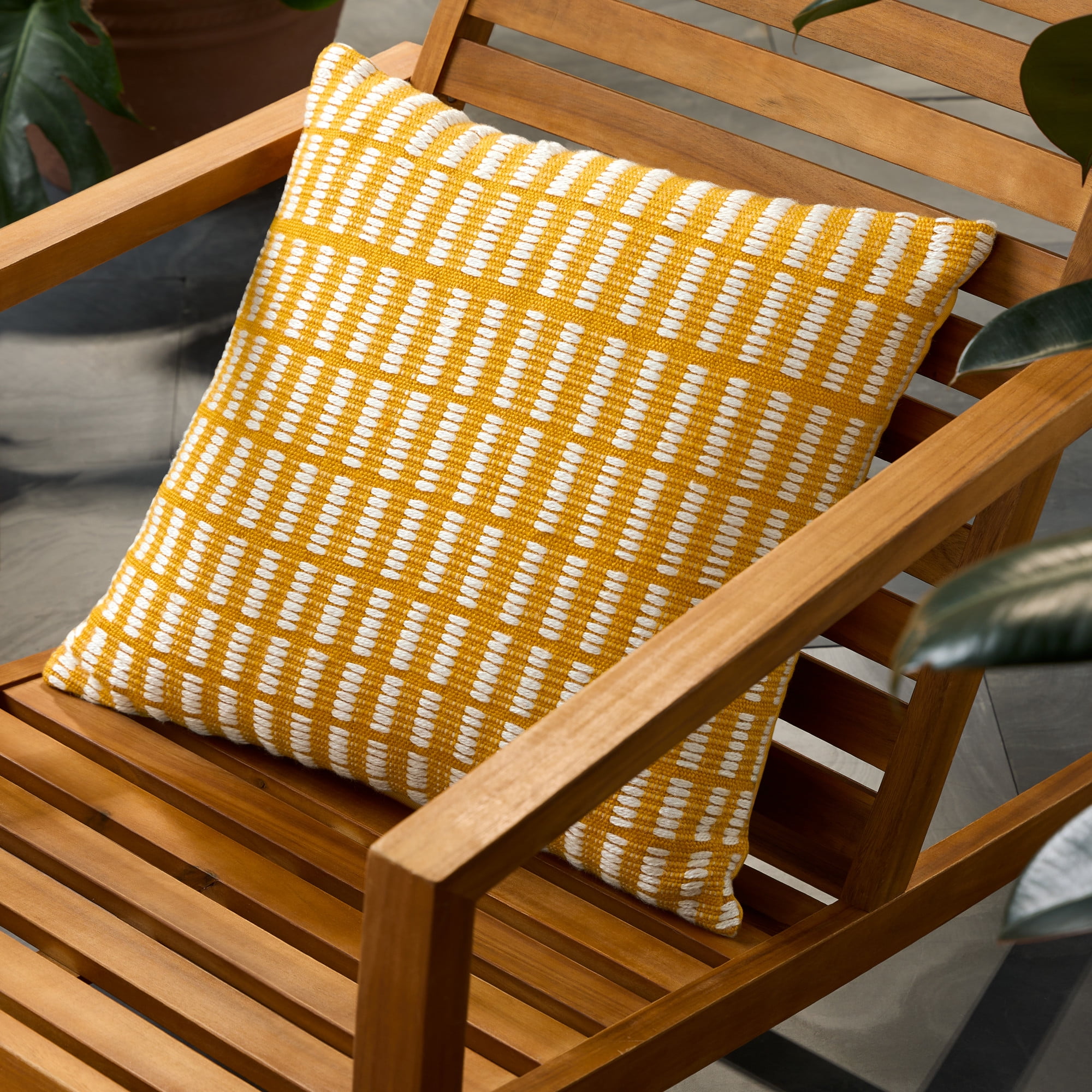 TOWN & COUNTRY TERRA Alara Textured Geo Stripe Handcrafted Indoor Outdoor Decorative Pillow, 100% Recycled Materials, UV Fade Resistant, Water Repellent, Yellow/Ivory, 20"x20"