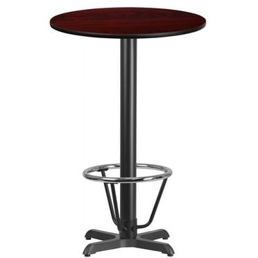 24" Round Mahogany Laminate Table Top With Bar Height X Base and Foot Ring - Bar Height Restaurant Table