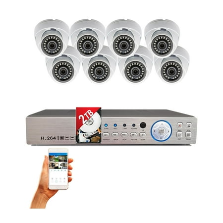 Evertech 8 Channel HD Indoor outdoor Security Camera System easy remote access CCTV DVR Recorder w/ 2TB HDD and 1080p Dome cameras