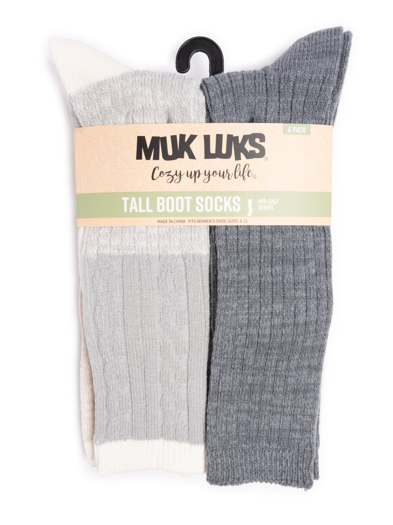 MUK LUKS Women's Fluffy Dream Tall Boot Socks, 6-Pack, OSFM