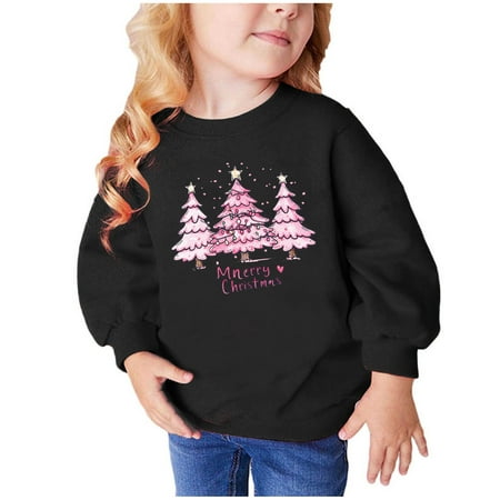 

GA WEIHUA Clearance Sales Toddler Girl Cotton Long Sleeve Sweatshirt Christmas Xmas Tree Tee Tops Winter Graphic Crewneck Pullover Shirts Fashion Kids Casual Clothes 2-9T(Black 2 Years)