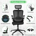 thumbnail image 5 of Ergonomic Office Chair, Home Office Desk Chair with Adjustable Headrest & Lumbar Support, Swivel High Back Computer Chair, Breathable Mesh Chair, PU Silent Wheels, Flip-Up Arms, 5 of 9