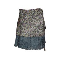 Mogul Women Sari Wrap Skirt 2 Layer Printed Wrap Around Skirts