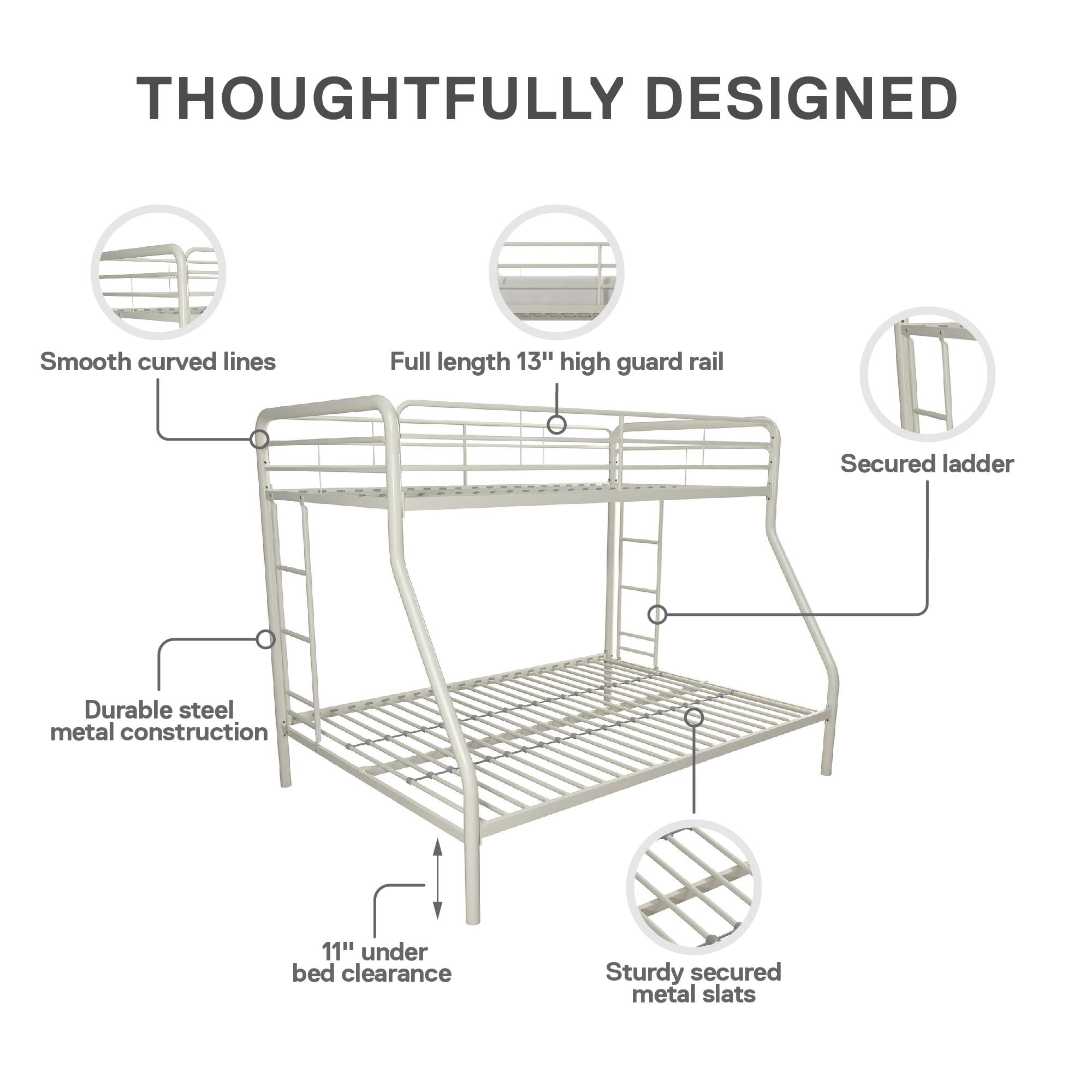 DHP Dusty Twin over Full Metal Bunk Bed with Secured Ladders, Off White