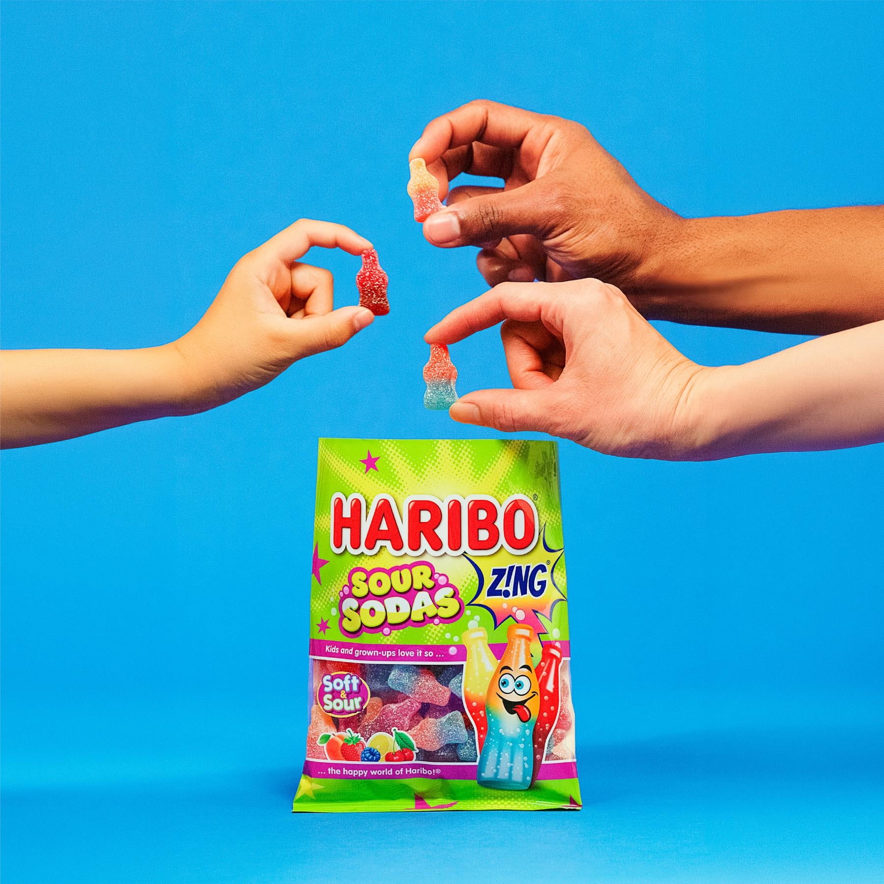 Haribo Sour Soda Gummies Original Assorted Sour Gummy Candy, 7oz