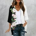 thumbnail image 2 of CYMMPU Tunic Tops 3/4 Sleeve Flower Printed Summer Fashion Chiffon Shirts Front Open Cardigan Spring Tops Blouses for Women Dressy Casual Loose Fit Kimono Cover Up for Beach Kimono Multicolor XXL, 2 of 5