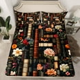 thumbnail image 2 of jejeloiu Ancient Book Bookshelf Queen Sheet Sets,Retro Rustic Flower Flat Sheet,Country Floral Queen Fitted Sheet For Adult,Breathable Home Decor,4pcs, 2 of 7